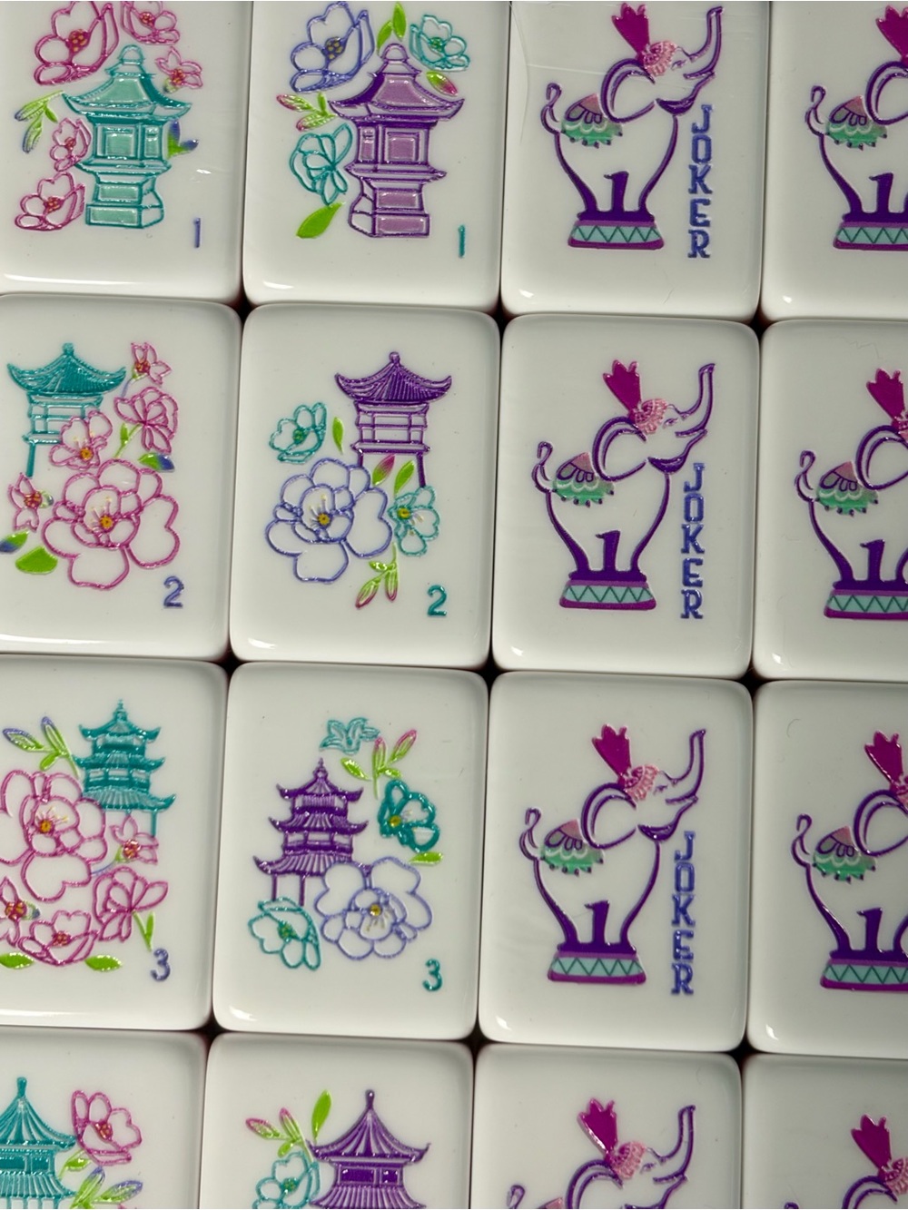 Pink Mahjong Tiles 🌸 with Purple Elephant 🐘 Jokers 🀄️& Tile Bag